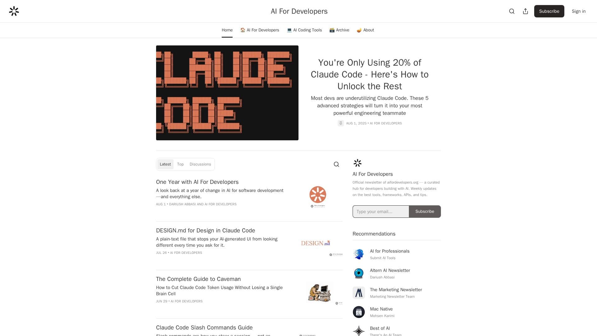 AI For Developers Newsletter screenshot