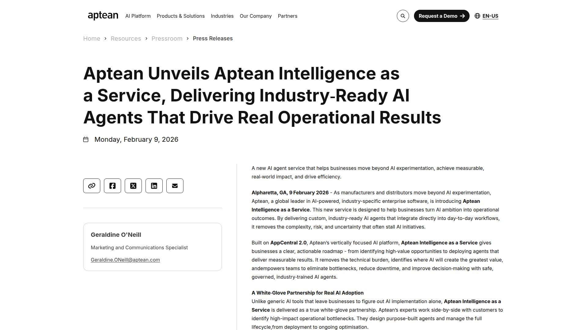 Aptean Intelligence como Serviço screenshot