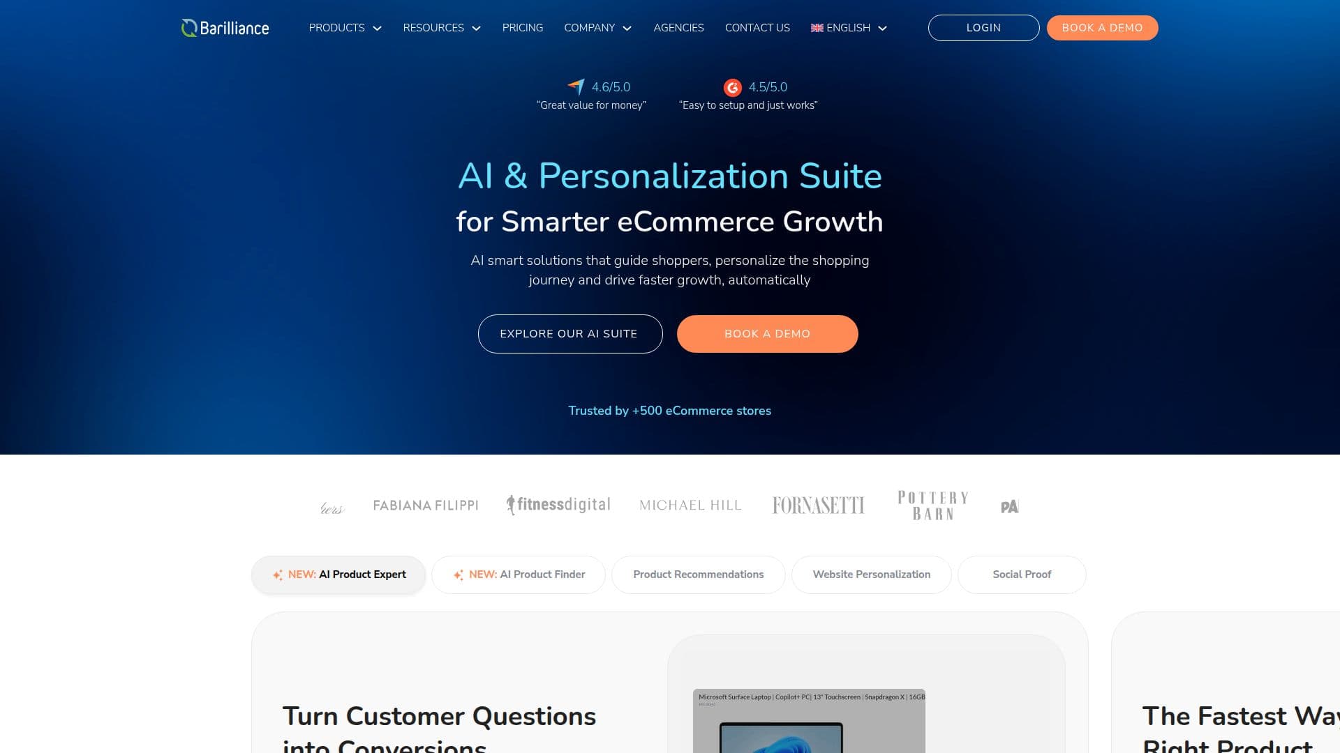 Barilliance Ecommerce Personalization screenshot