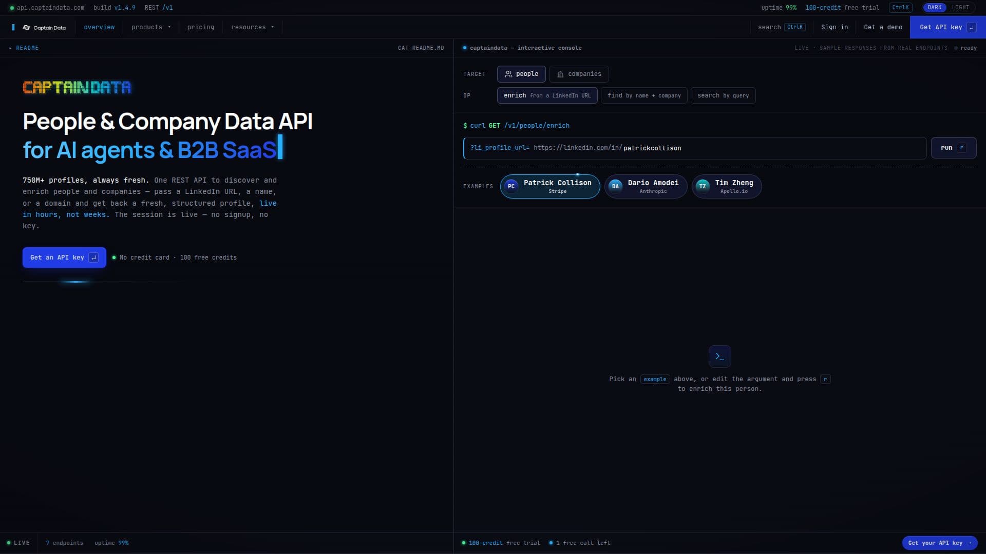 Captain Data API screenshot