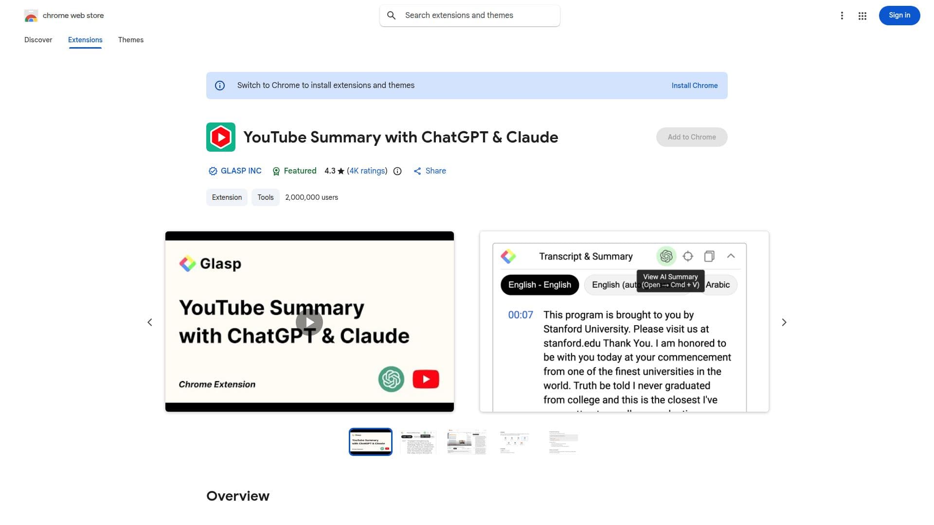 Resumo do YouTube com ChatGPT & Claude screenshot