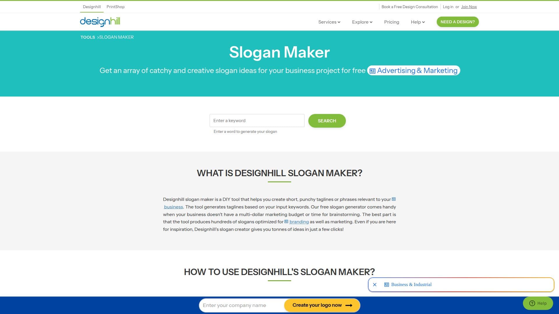 Gerador de Slogans Designhill screenshot