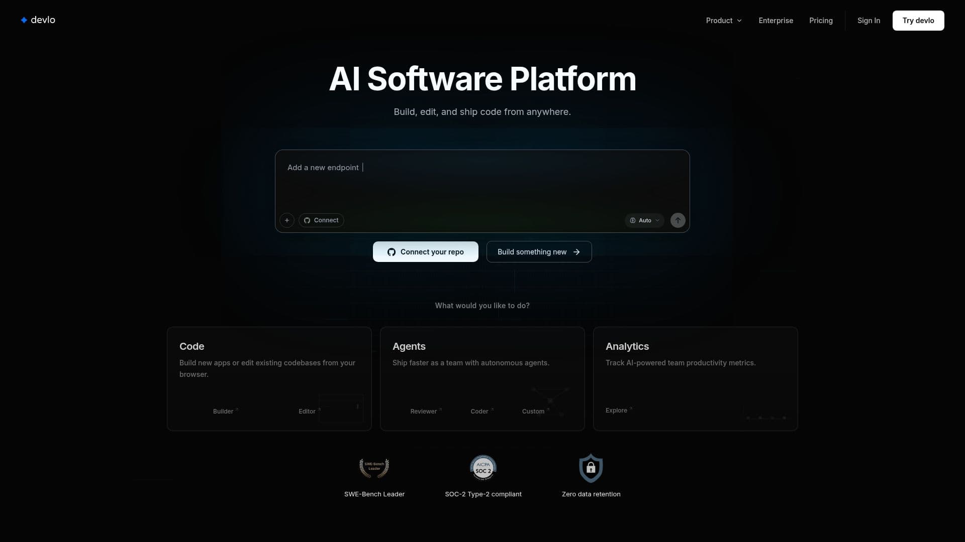 devlo | Agente de Software AI Autônomo screenshot