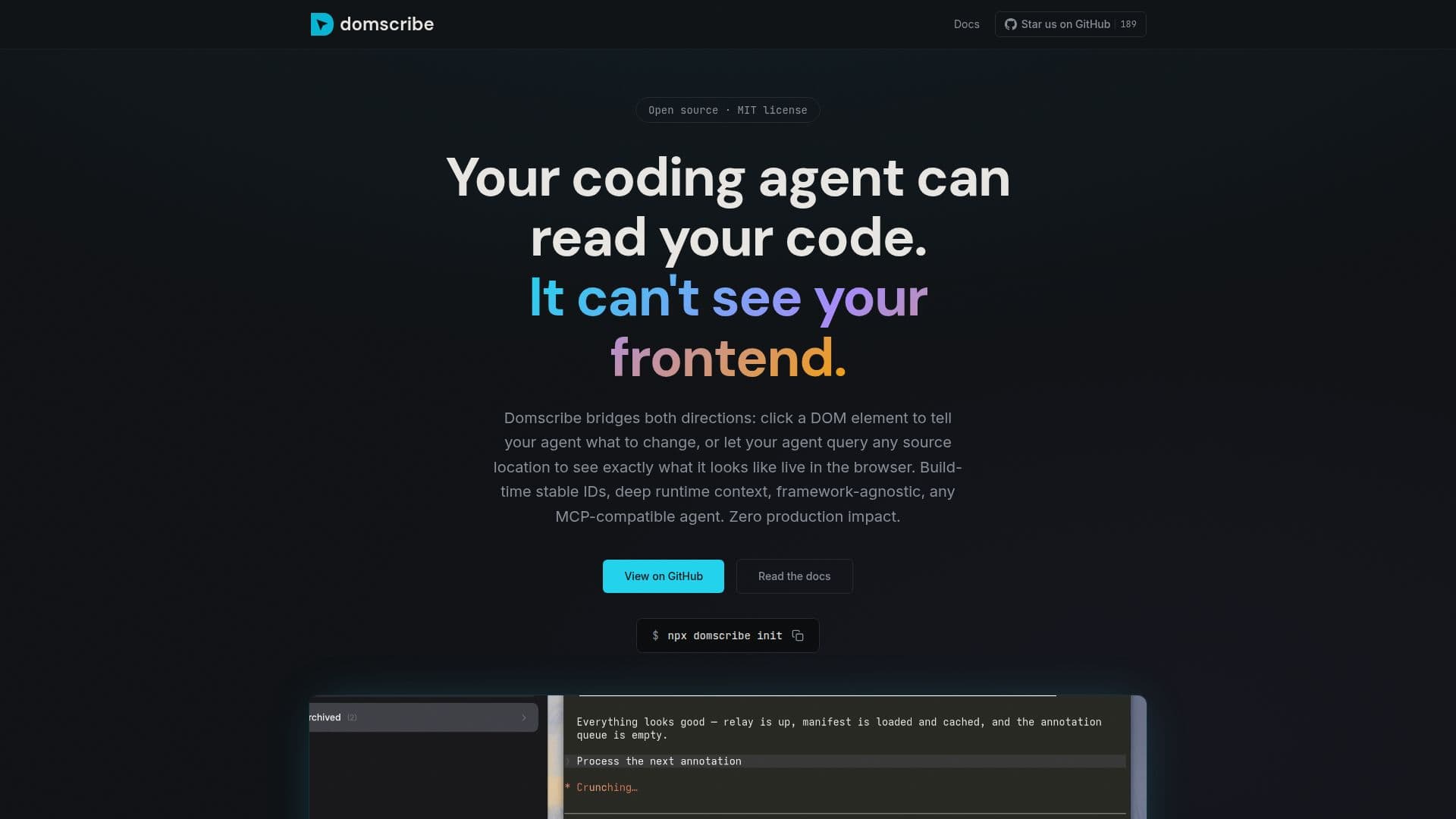 Domscribe — Ferramenta Frontend para Agentes de Codificação AI screenshot