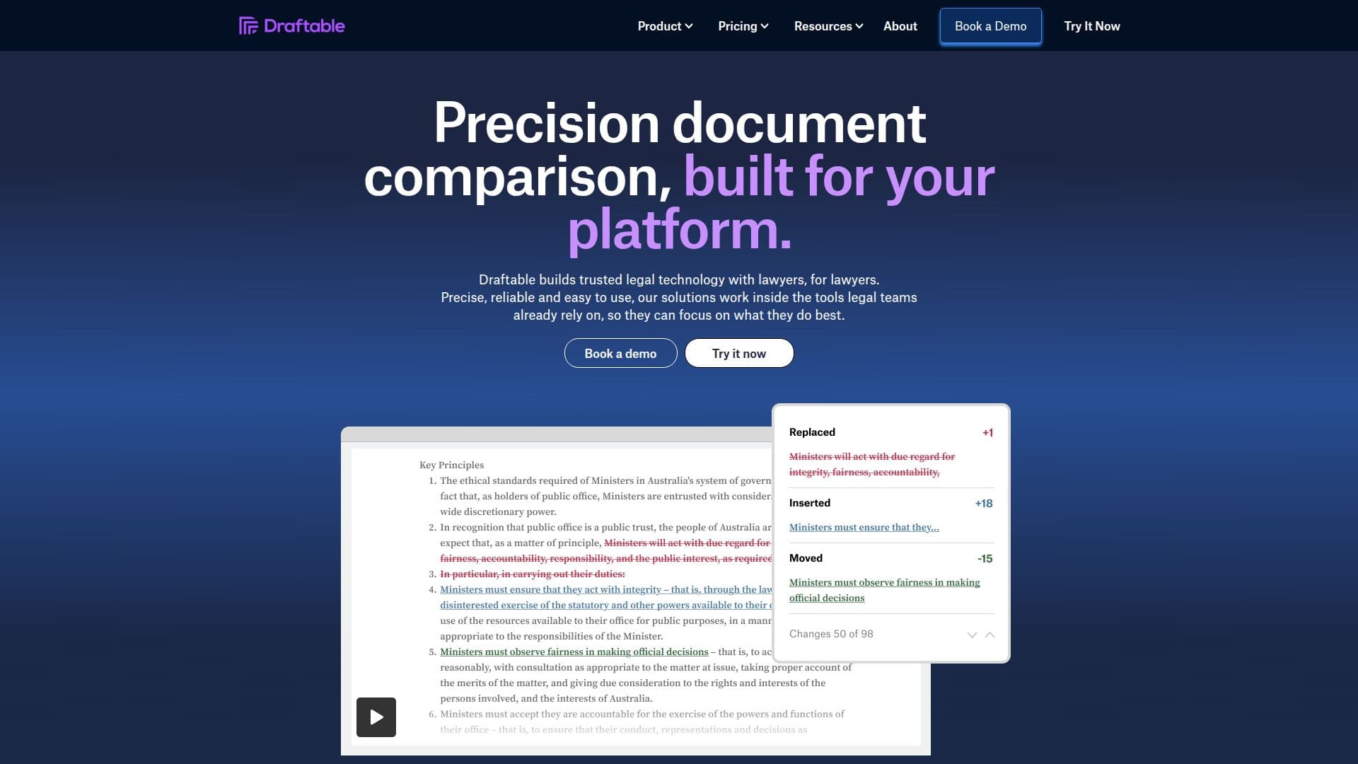 Soluções de Documentos Legais Draftable screenshot