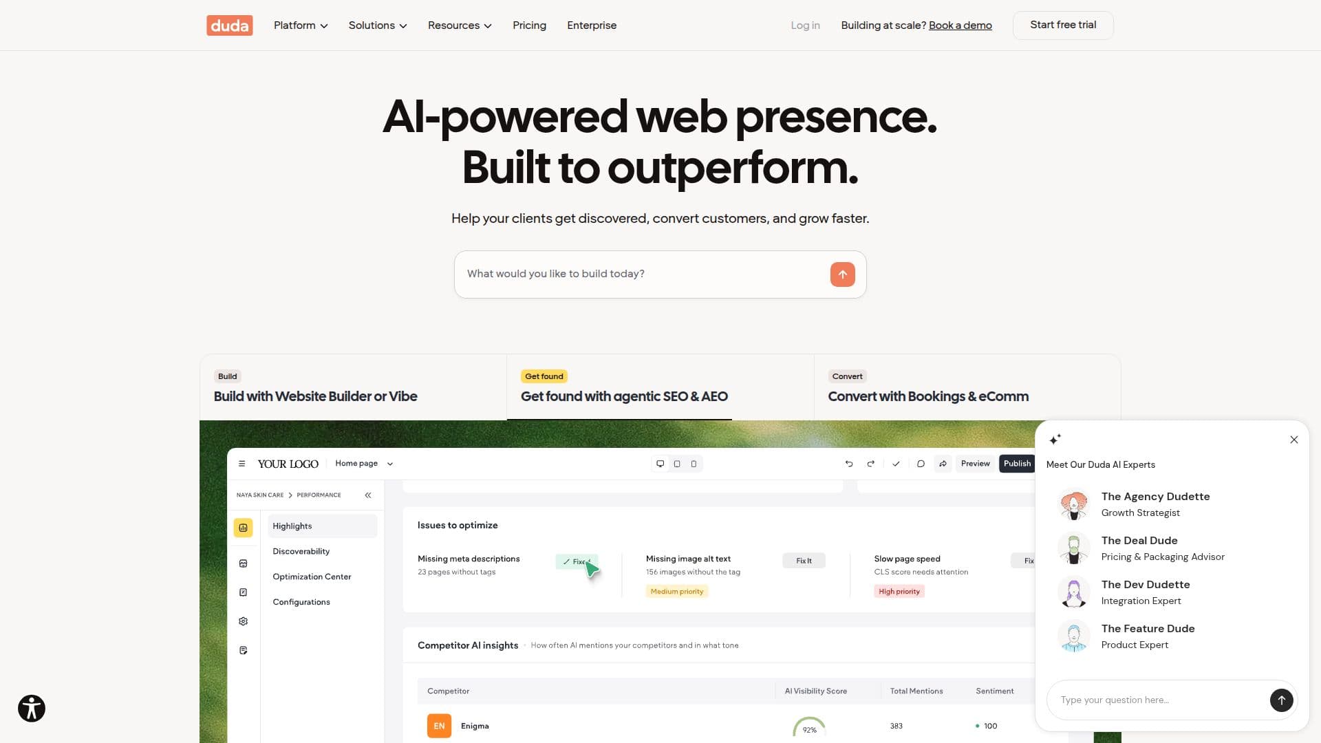 Plataforma de Presença Web Duda screenshot