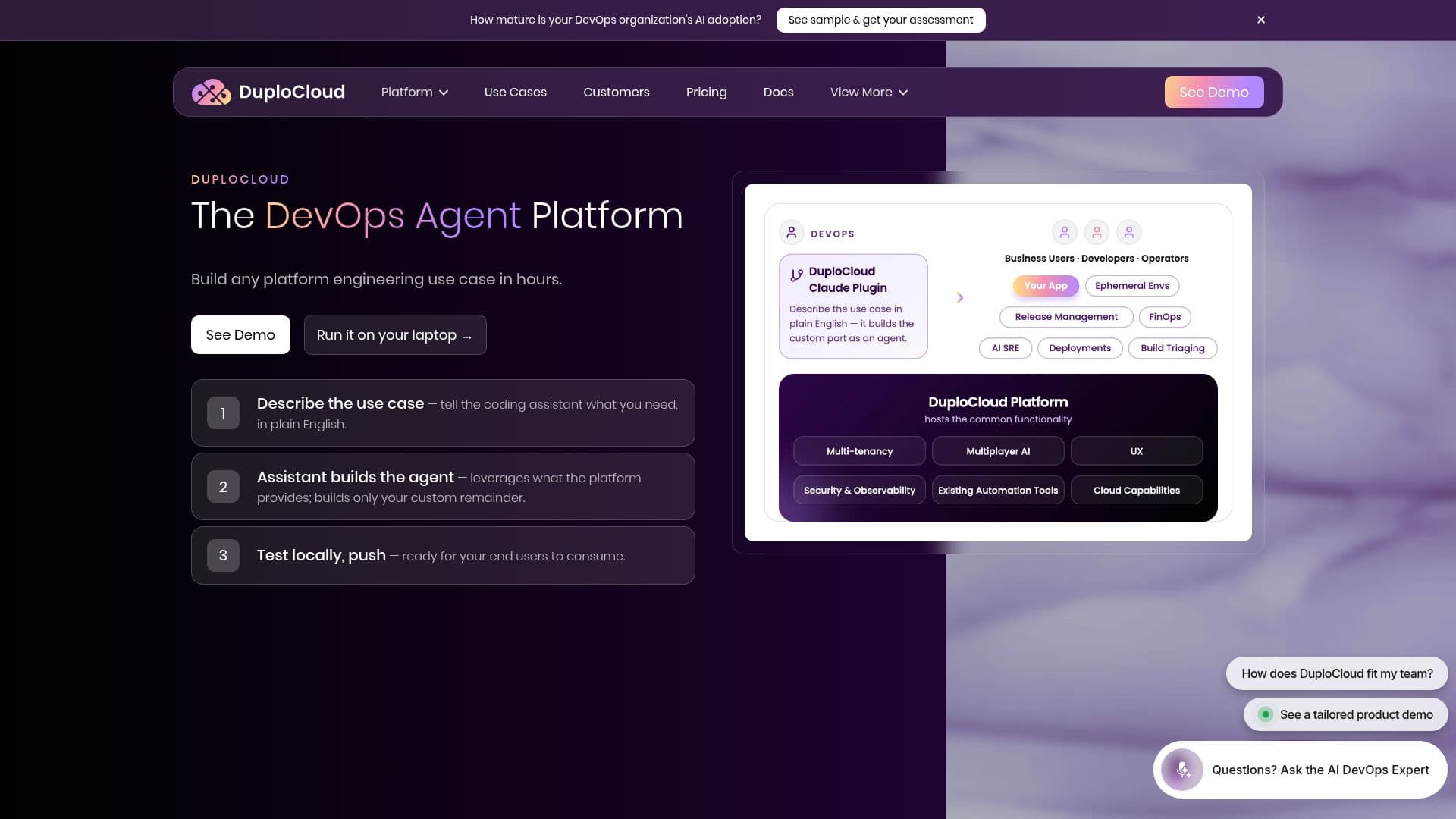 Plataforma DuploCloud DevOps Agent screenshot