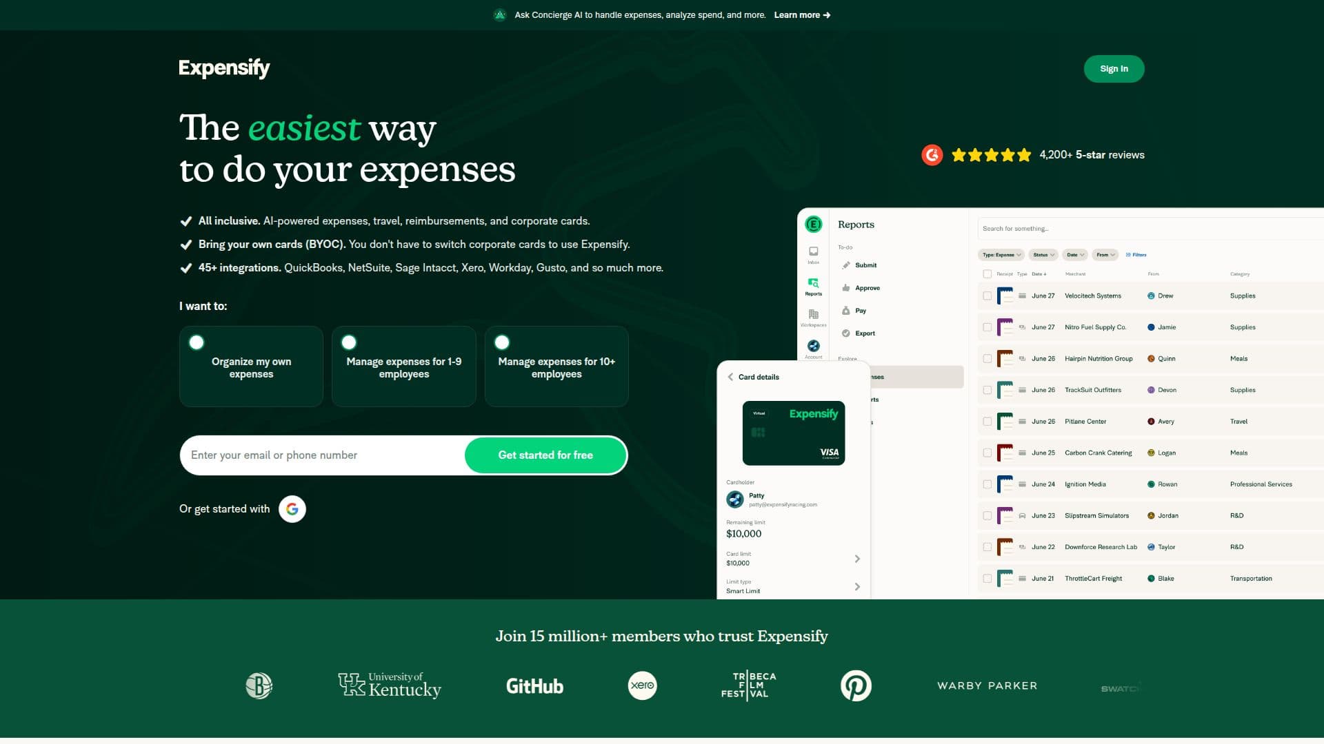 Software de Gestão de Despesas Expensify screenshot