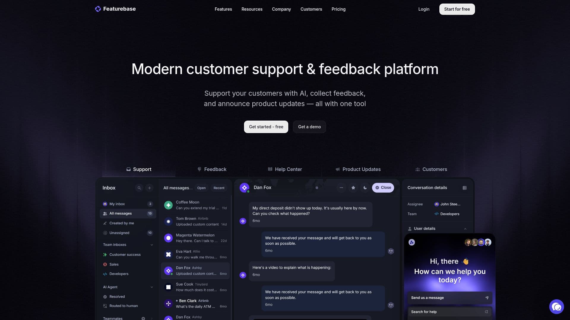 Featurebase – Plataforma Moderna de Suporte e Feedback screenshot