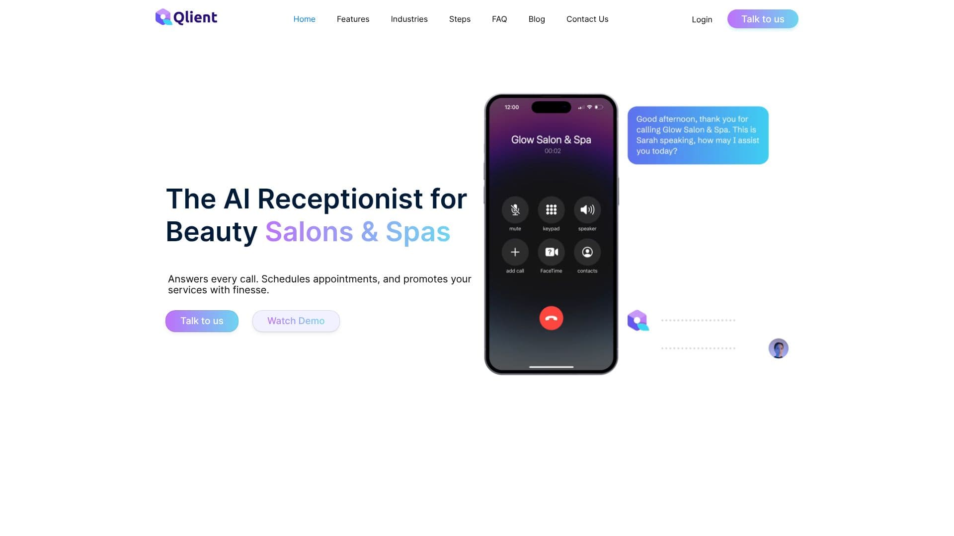 Qlient AI Receptionist screenshot