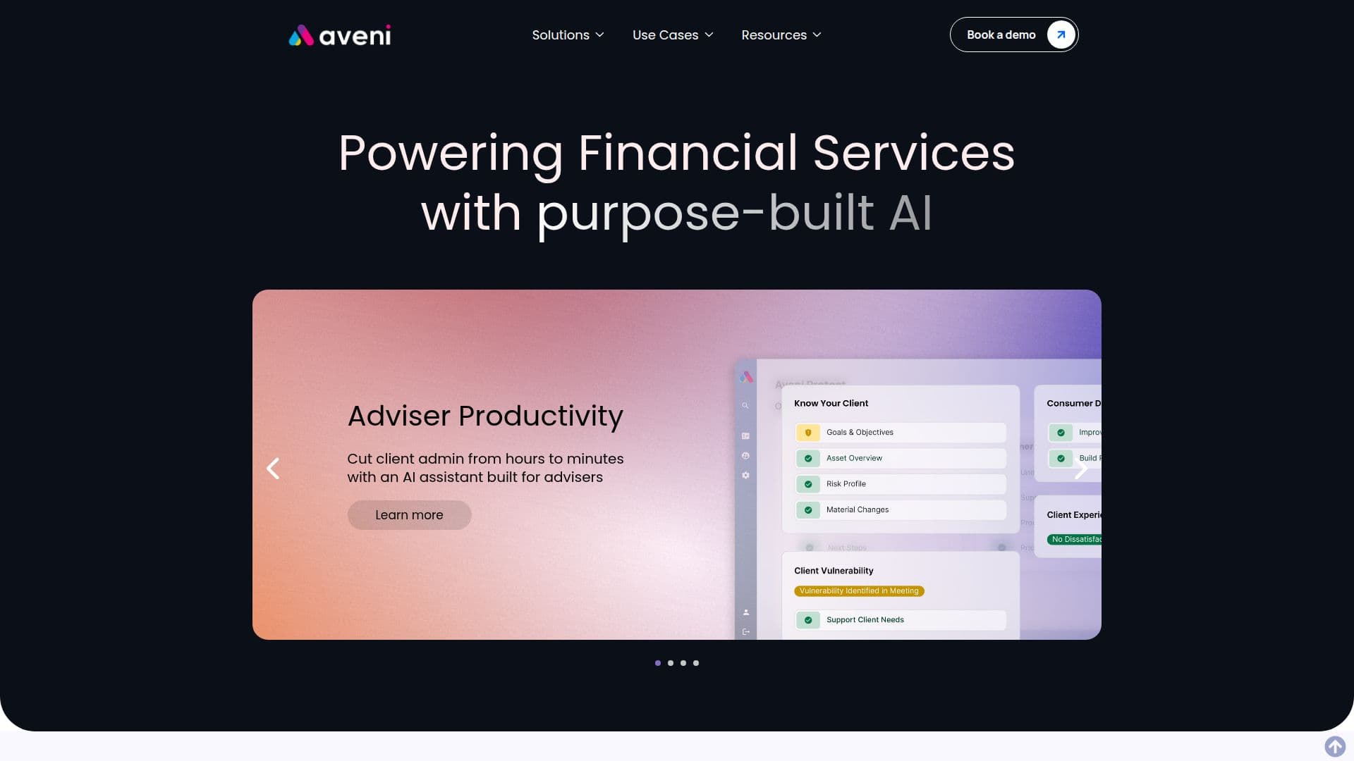 Aveni AI para Serviços Financeiros screenshot