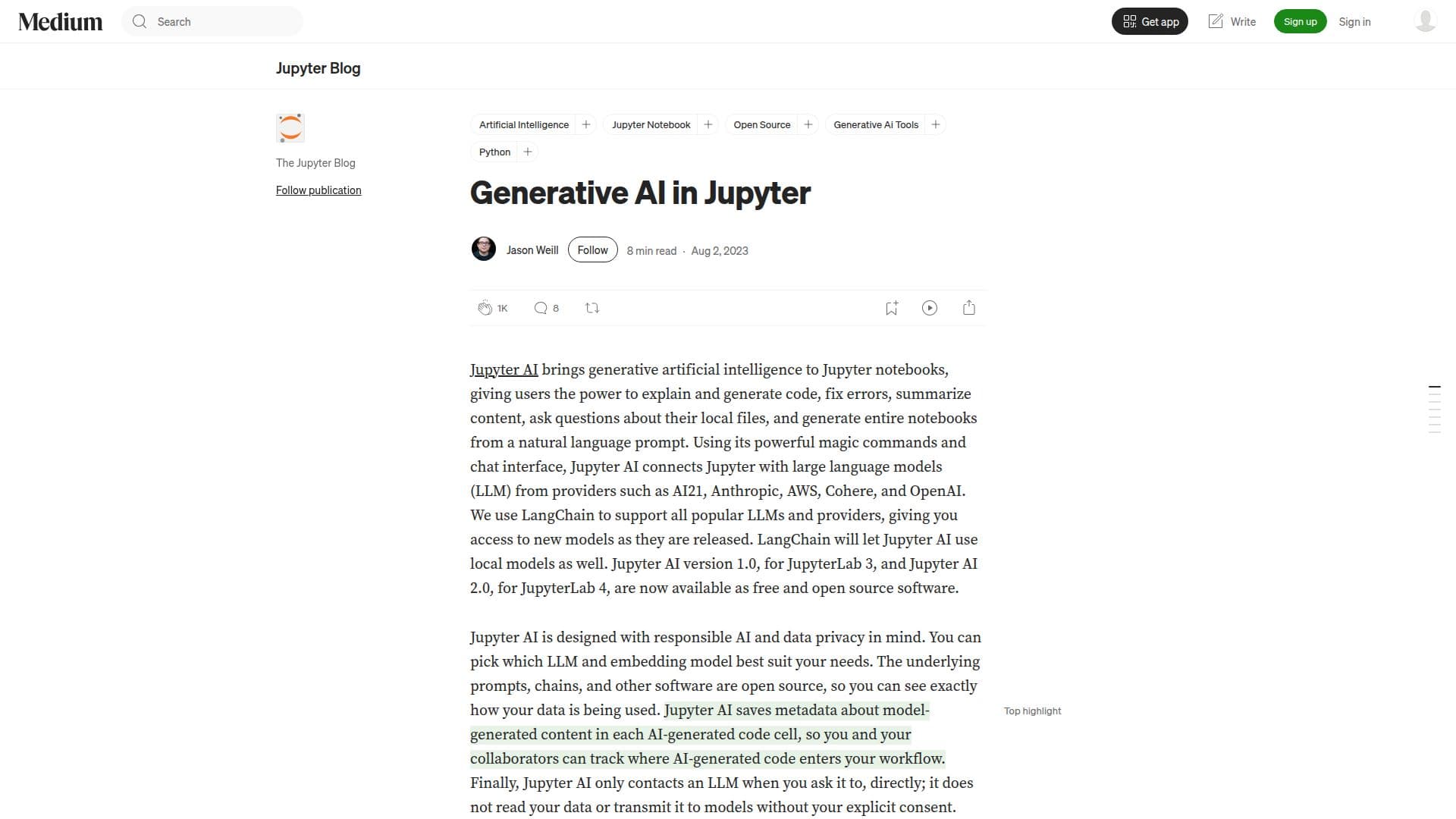 Jupyter AI screenshot