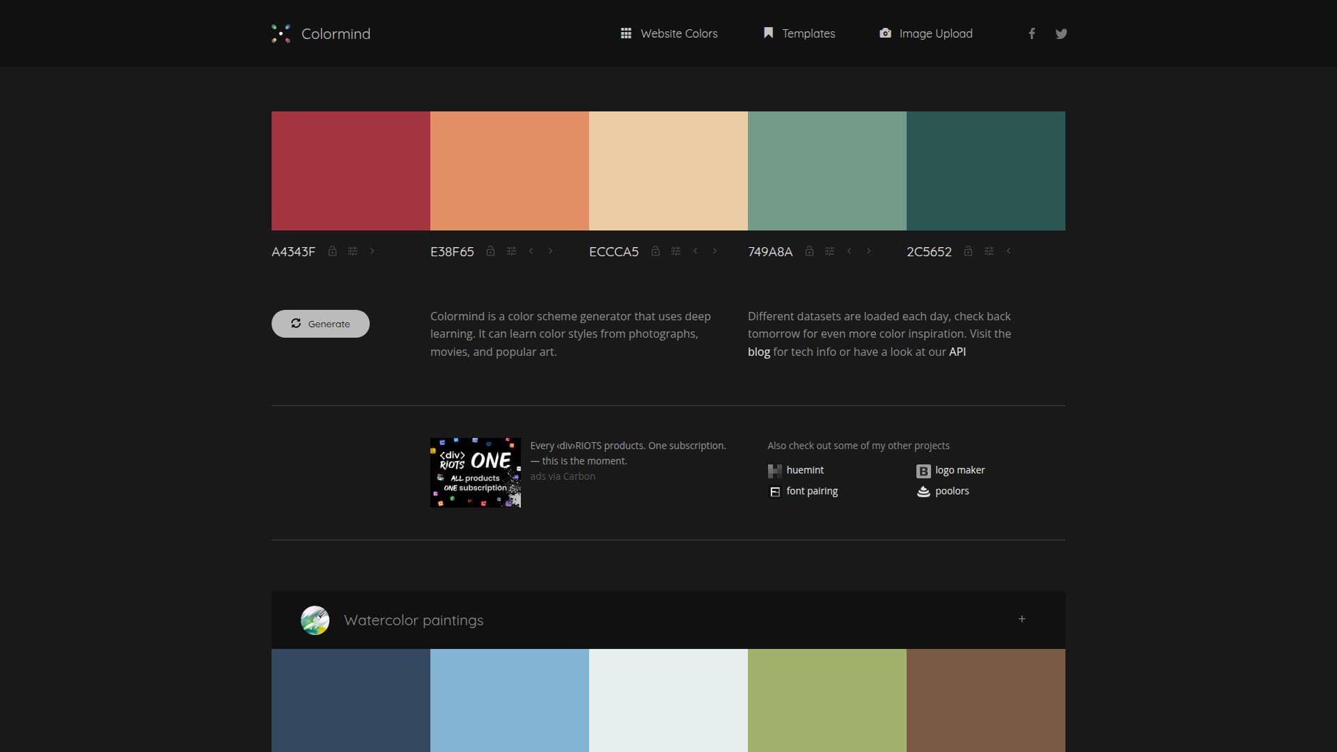 Colormind - Gerador de Paletas de Cores com IA screenshot