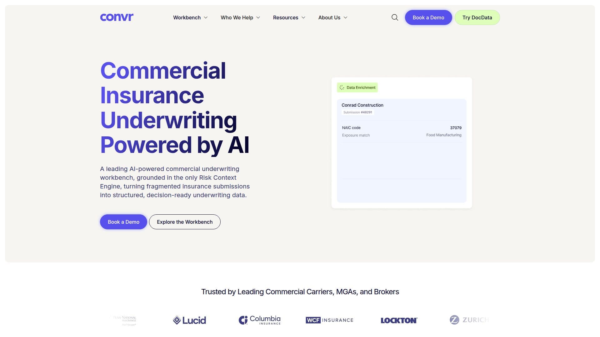 Convr AI Underwriting Workbench screenshot