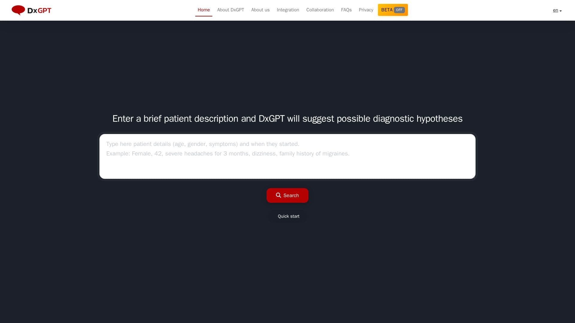 Ferramenta de Suporte Diagnóstico DxGPT screenshot