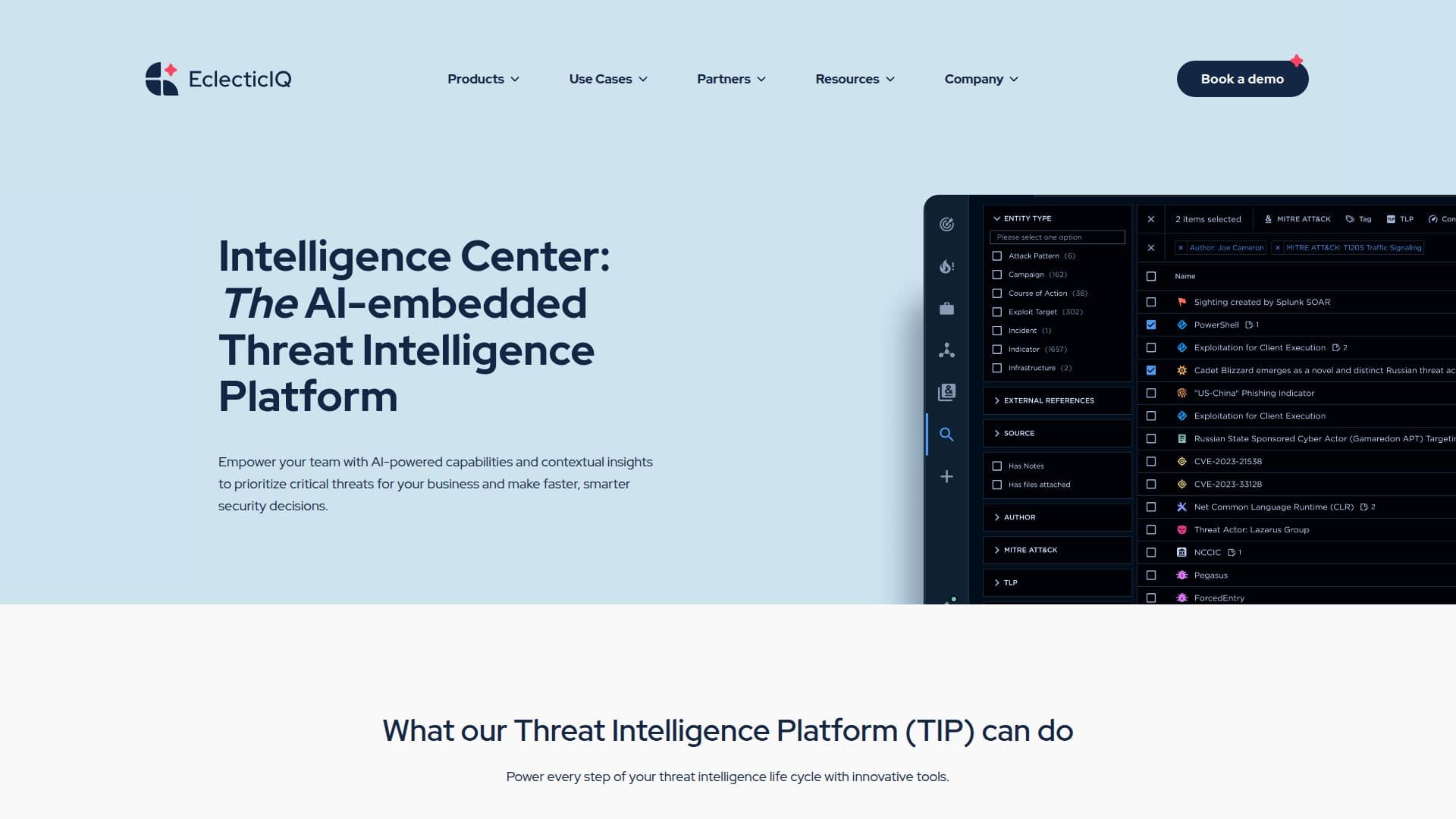 EclecticIQ Threat Intelligence Center screenshot