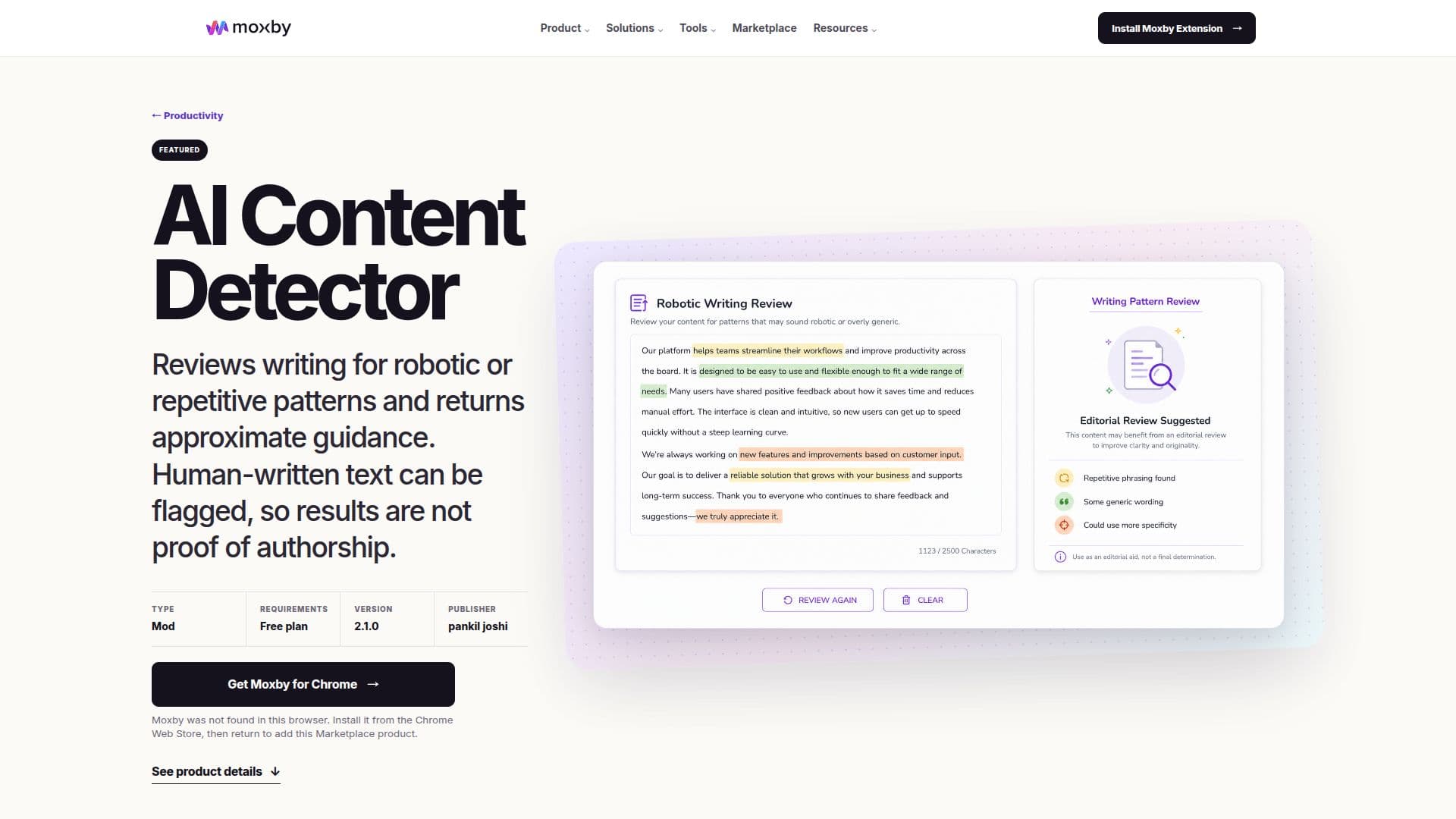 Content at Scale AI Content Detector screenshot