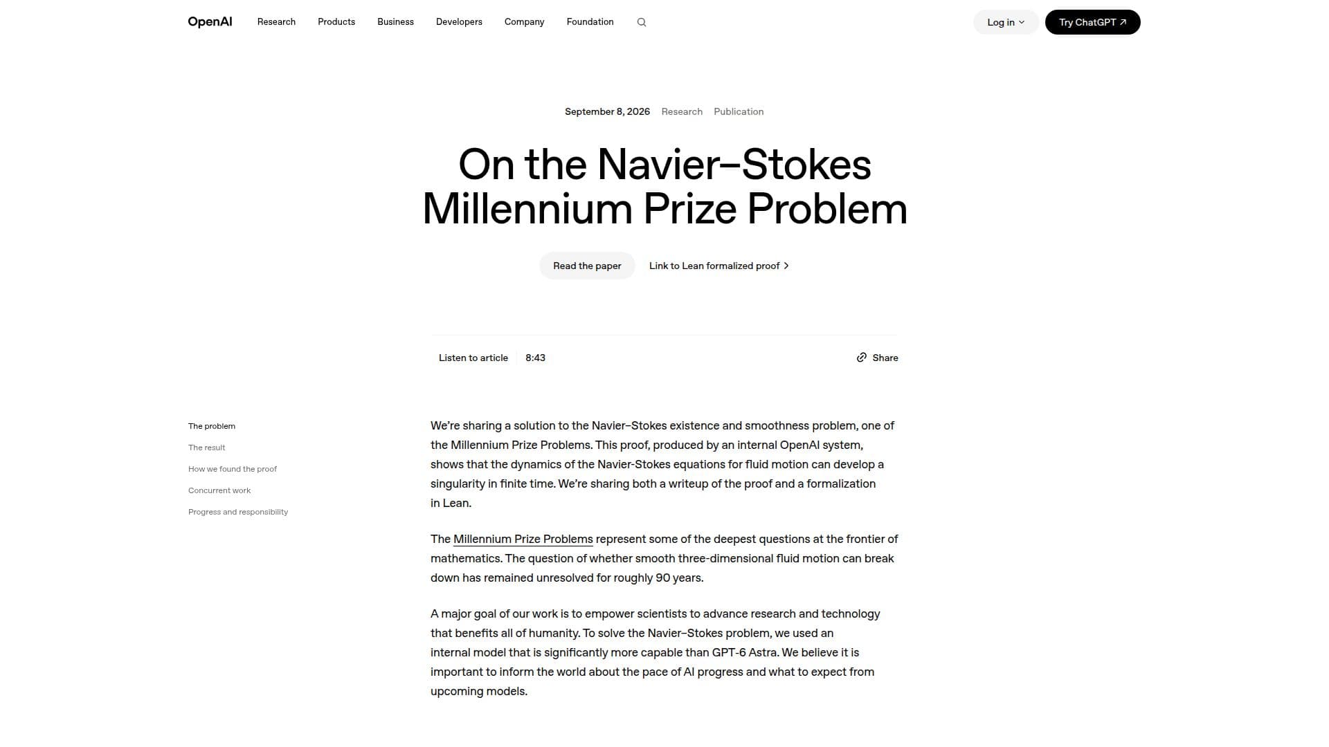 OpenAI Navier-Stokes Solution screenshot